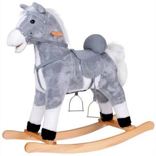 JOKO Detský Hojdací koník Rocking Horse s pohyblivým chvostom, ústami + zvuky, sivý