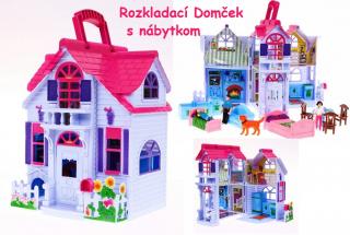 JOKO Detský rozkladací domček s nábytkom a figúrkami, ružovo-biely