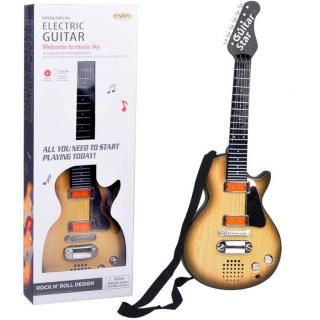 JOKO Elektrická Gitara s Kovovými strunami s svetlom + melódie,  svetlo hnedá