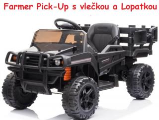JOKO Elektrické autíčko Farmer Pick-UP s vlečkou a Lopatkou, penové kolesá, kožené sedadlo, čierne