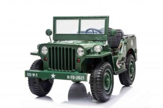 JOKO Elektrické autíčko Retro Vojenský Jeep 4x4, 3 miestny, 4x90W, 24V, kožené sedadlo, penové kolesá, nosnosť 60kg, zelené