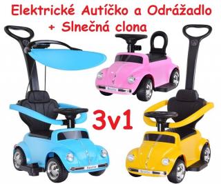 JOKO Elektrické autíčko Wolkswagen Beetle, Odrážadlo so strechou 3v1, USB , MP3