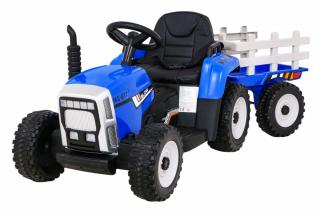 JOKO Elektrický traktor s vlečkou na drevo BLOW s diaľkovým ovládaním, penové kolesá, kožené sedadlo, Led svetlá, USB, MP3, modrý