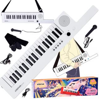JOKO Gitarové Elektronické Klávesy, elektrický klavír s mikrofónom a Popruhom na rameno + USB nabíjací port, biele