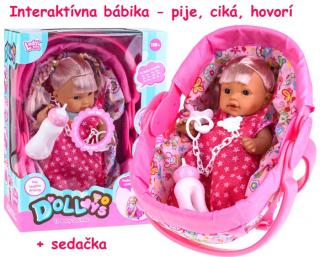 JOKO Interaktívna bábika, pije, ciká, hovorí, smeje sa, plače + autosedačka