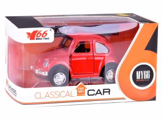 JOKO Kovový Model AUTO Volkswagen Beetle so svetlom a zvukom + otváracie dvere, červené