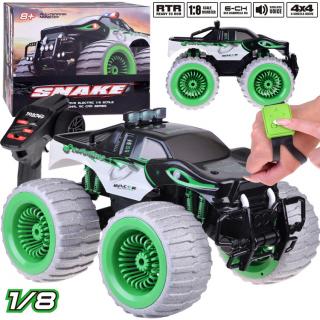 JOKO Mega Veľké RC Auto Jeep Monster Snake 4x4 s diaľkovým ovládaním + diaľkové ovládanie na ruku + svetlá + zvuk, otáčanie 360 stupňov, zelené