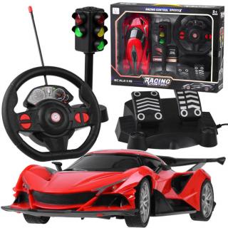 JOKO RC Auto s Plynovými Pedálmi + diaľkové ovládanie VOLANT a Semafór, červené