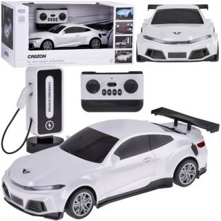 JOKO RC Elektrické Pretekárske auto s Nabíjacou stanicou na diaľkové ovládanie + svetlo + hudba, biele