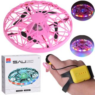 JOKO RC Lietajúcí Dron Ufo ovládaný RUKOU a GESTAMI + LED setlo, ružový