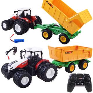 JOKO RC Traktor s Vlečkou na diaľkové ovládanie s vyklápacou vlečkou 42cm + svetlo, žltá vlečka