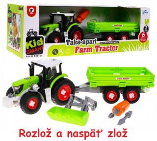 JOKO Skladací traktor s prívesom + skrutkovač, zelený