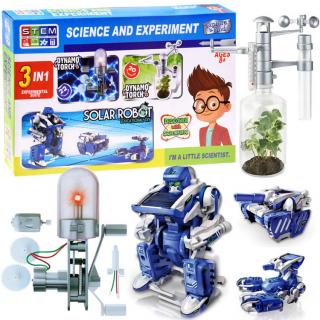 JOKO Súprava pre malého Vedca, chemika 3v1, Meteorologická a botanická stanica, horák s elektrickým dynamom a solárny robot