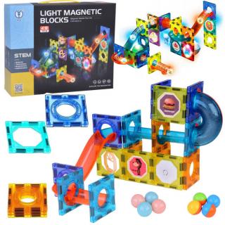 JOKO Svietiace Magentické kocky s Guličkovou dráhou a LED svietiacimi Guličkami