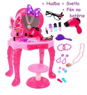 JOKO Toaletný stolík so stoličkou, okuliarmi, náhrdelníkom, fénom na batérie, ružový