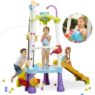 Little Tikes Veľké Detské Vodné Ihrisko Tumblin Tower so šmýkačkou, Ručným výťahom na Vodu, 2ks Vodné Delá + 25ks Loptičiek