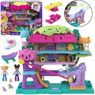 Mattel Polly Pocket Domček pre bábiky na Strome s Bábikami a zvieratkami + ZIPLINE a TOBOGÁN