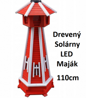 MKSTOR Dekoratívny Solárny drevený maják s LED svetlom do záhrady 110cm, červený