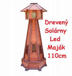 MKSTOR Dekoratívny Solárny drevený maják s LED svetlom do záhrady 110cm, hnedá/tmavo hnedá
