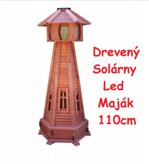 MKSTOR Dekoratívny Solárny drevený maják s LED svetlom do záhrady 110cm, hnedý