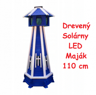 MKSTOR Dekoratívny Solárny drevený maják s LED svetlom do záhrady 110cm, modrý