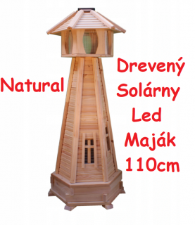 MKSTOR Dekoratívny Solárny drevený maják s LED svetlom do záhrady 110cm, Natural/ Nelakovaný