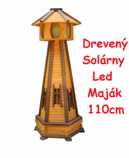 MKSTOR Dekoratívny Solárny drevený maják s LED svetlom do záhrady 110cm, svetlo hnedý