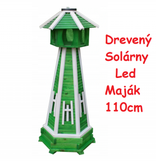 MKSTOR Dekoratívny Solárny drevený maják s LED svetlom do záhrady 110cm, zelený