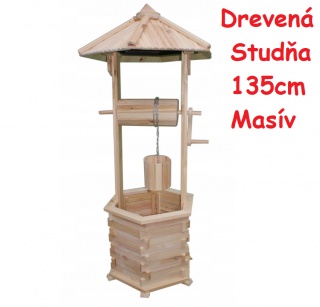 MKSTOR Drevená studňa do záhrady dekoračná 135cm, masív, natural ST23