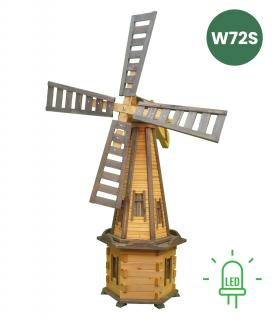 MKSTOR Drevený Solárny veterný mlyn 170cm s LED svetlom, záhradný, otočný, dekoračný W72S