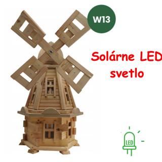MKSTOR Drevený Solárny veterný mlyn záhradný otočný dekoračný 85cm s LED osvetlením, Natural Nelakovaný