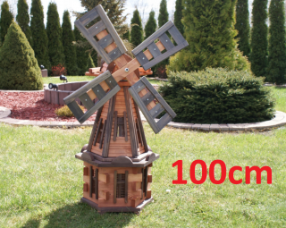MKSTOR Drevený veterný mlyn záhradný otočný dekoračný 100cm, jelša+palisander