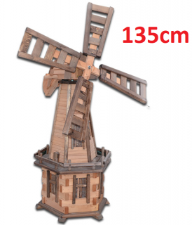 MKSTOR Drevený veterný mlyn záhradný otočný dekoračný 135cm, jelša + palisander