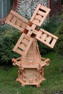 MKSTOR Drevený veterný mlyn záhradný otočný dekoračný 135cm, jelša