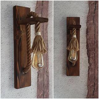 RETRO Drevená lampa na stenu Lano, Rustikálna hnedá (RETRO)