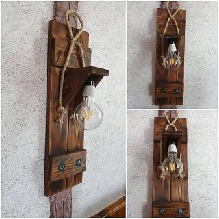 RETRO Rustikálna Drevená nástenná lampa Okenica