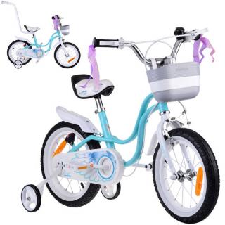 RoyalBaby Detský Bicykel Little Swan Labutie Krídla 14"s košíkom a zvončekom + mašle, modrý