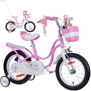 RoyalBaby Detský Bicykel Little Swan Labutie Krídla 14"s košíkom a zvončekom + mašle, ružový