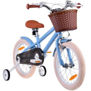 RoyalBaby Detský Bicykel RETRO MACARON 16" s košíkom a zvončekom, modrý