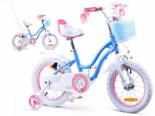 RoyalBaby Detský Bicykel STAR GIRL 14" s košíkom a zvončekom + vodiaca tyč, modrý