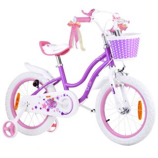 RoyalBaby Detský Bicykel STAR GIRL 16" s košíkom a zvončekom, fialový