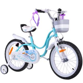 RoyalBaby Detslá Bicykel Little Swan Labutie Krídla 18"s košíkom a zvončekom + mašle, perleťovo modrý