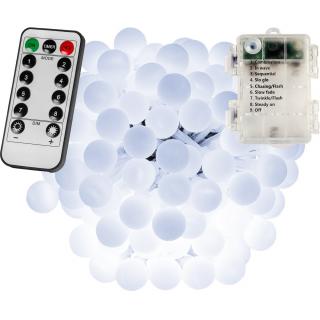 Voltronic Svetelná Dekoračná reťaz Girlanda 100 LED guličky 10,4m + Diaľkové ovládanie, studená biela