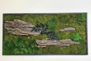 Machový obraz- lesný + provence mach a kôra 50cm x 100cm