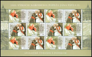 Hárček - spoločné vydanie s Poľskom 100. výročie narodenia pápeža Jána Pavla II. (1920 – 2005)