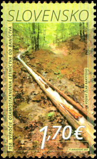 Známka - 150. výročie osamostatnenia lesníctva od baníctva (1871)