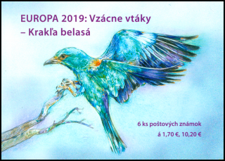 Známkový zošítok - EUROPA 2019: Vzácne vtáky - krakľa belasá