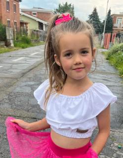 Crop top ELIZA s volánom biely (Veľkosť sedí podľa výšky dieťaťa - tabuľka nižšie v popise)