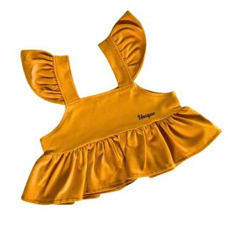 Crop top s volánikom UNIQUE mango (Veľkosť sedí podľa výšky dieťaťa - tabuľka nižšie v popise)