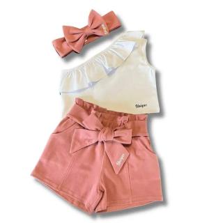 Crop top s volánom UNIQUE biely (Veľkosť sedí podľa výšky dieťaťa - tabuľka nižšie v popise)